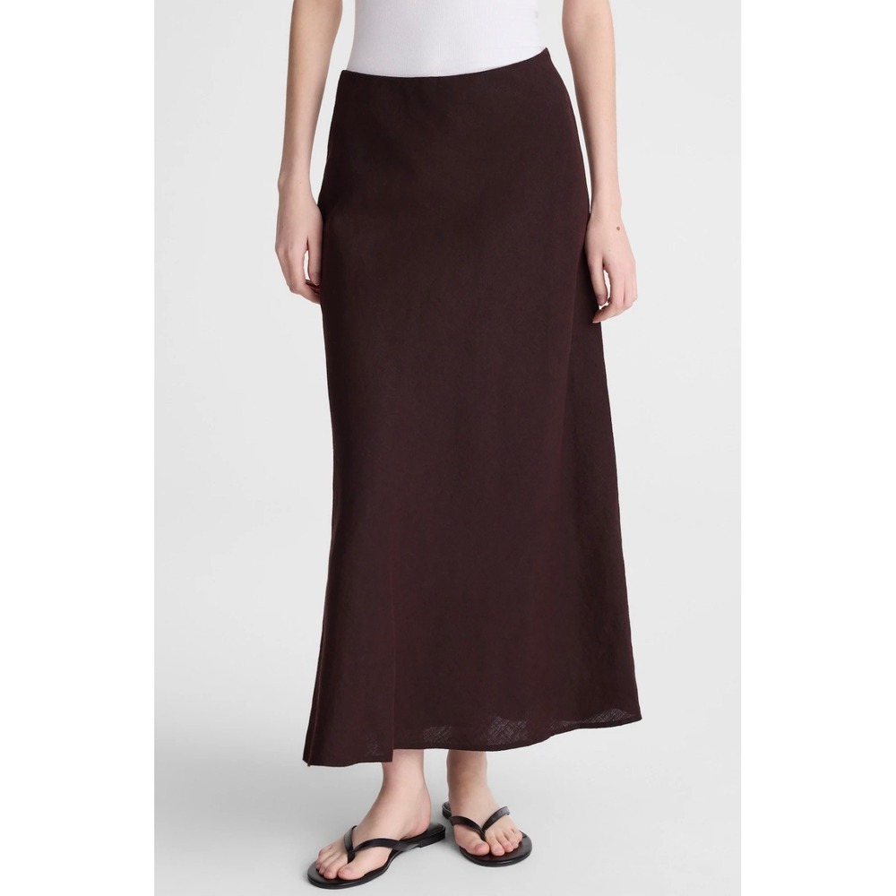 Madewell Womens Brown Cocoa 100% Linen Maxi Slip Skirt Elastic Waist 14 New
